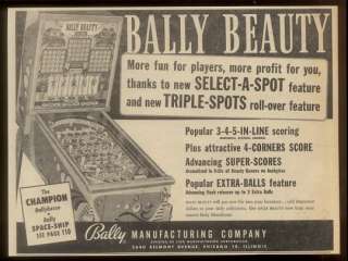 1953 Bally Beauty pinball machine photo scarce trade print ad  