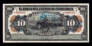 Mexico 1913 ND El Banco Del Estado De Chihuahua 10 Pesos Unc  