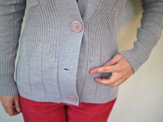 Vtg 70s Hippie Boho Grey WOOL Fitted Sweater Cardigan  