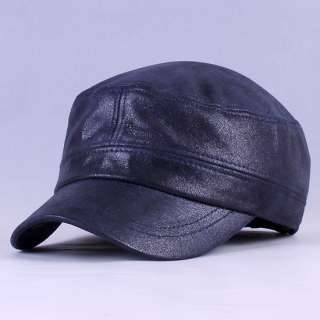 New Vintage Faux Leather Military Cadet Cap Men Women Black Hat Visor 