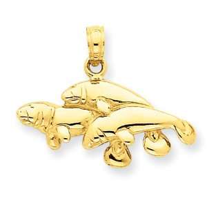  14k Gold Triple Manatee Pendant Jewelry