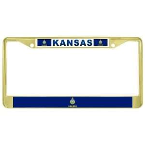  Kansas KS State Flag Gold Tone Metal License Plate Frame 
