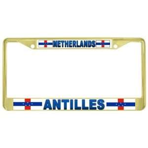   Antilles Flag Gold Tone Metal License Plate Frame Holder Automotive