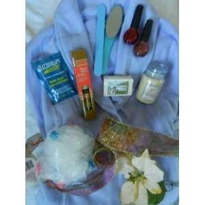 Bathrobe/Spa Gift Set With Aromatherapy Candle, Reeds, Exfoliator/Nail 