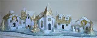   Style Minature Putz Christmas Glitter Village House Church Paper Mache