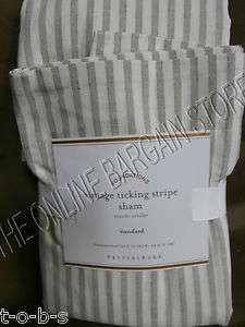Pottery Barn Vintage Ticking Stripe Bed Pillow Sham Linen Neutral 