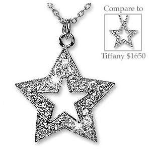  Platinum Silver Simulated Diamond Star Pendant Necklace 