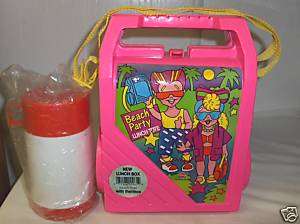 Beach Party`1988 Plastic Lunch Tote & Thermos`Large Box  