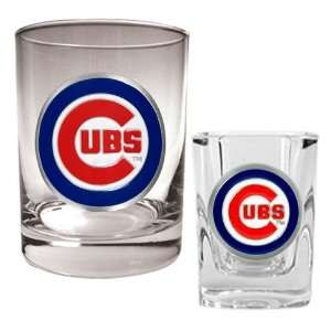  Chicago Cubs Rocks Glass & Shot Glass Set   Primary Logo 
