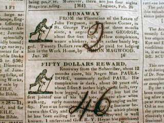  SC newspapers w ILLUSTRATED SLAVE ADS South Carolina 175yrOld  