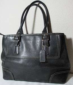   Black Leather Handbag Bag Purse Tote Shopper White Stitch Hobo  