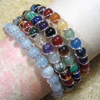 Chakra Beaded Sterling Silver Wire Wrapped Bracelet  
