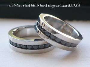 STAINLESS STEEL HIS & HER ETERNITY PROMISE RING SET 5 9  