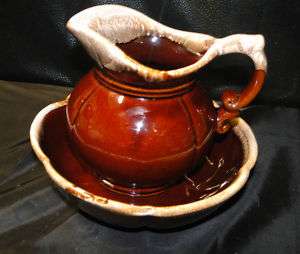 Nelson ? McCoy Pottery 7528 Pitcher Bowl Brown Dipped  