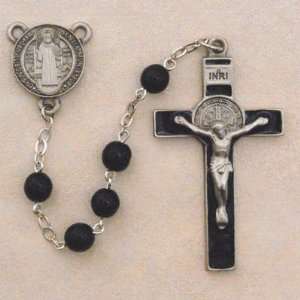   GLASS BEADS ST. BENEDICT ROSARY BLACK MENS OR BOYS 
