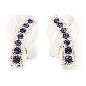  Silver Plated Purple Crystal Cross Metal Stud Earrings 