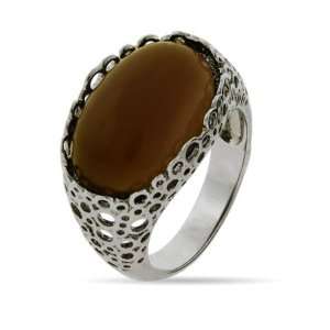 Smokey Brown Topaz Ring in Intricate Bubbles Setting Size 8 (Sizes 6 7 