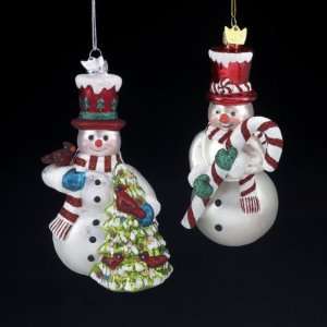   Noble Gems Blown Glass Snowman Tree & Candy Cane Christmas Ornaments