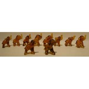  Set of 10 Blown Glass Brown Elephant Figurines 0.5h 