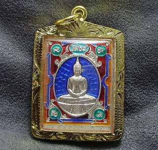   BLUE THAILAND FAMOUS TEMPLE THAI BUDDHA TOP AMULET GOLD PLATED PENDANT