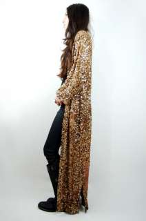 Vtg 70s Copper METALLIC Sequin Silk Semi Sheer GYPSY Draped Maxi Dress 