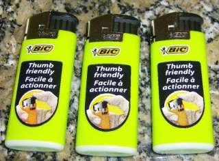 LOT OF 3 BIC ELECTRIC THUMB FRIENDLY LIGHTER LIME GREEN  