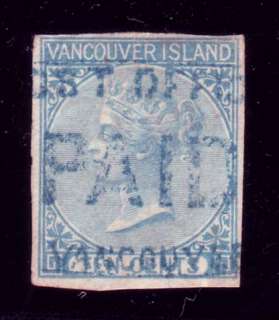 British Columbia 1865 QV 10c blue Imperf #4 VF used  