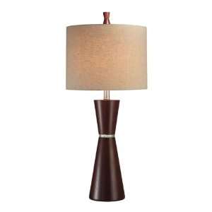 30 Round Wood & Small Crystal Center Lamp with Burlap Shade Modern 