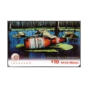  Phone Card $10. Frogs w/ Budweiser Beer Bottle on Lily Pad 