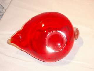 Vintage Retro Art Red & Clear Glass Bird Dish Ashtray  