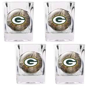  Green Bay Packers NFL Open Field 4pc Square Shot Glass Set 