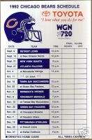 1992 Chicago Bears Football Team Magnet Schedule  