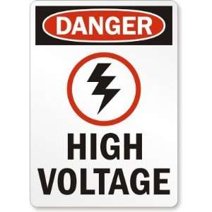 Danger High Voltage (with bolt graphic), Vertical Aluminum Sign, 14 