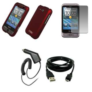 for HTC Freestyle Red Case+LCD Cover+Car Charger+USB 886571054495 