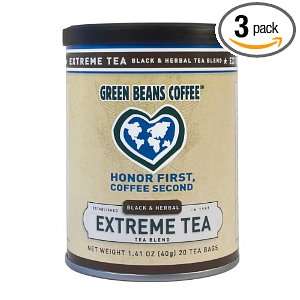 Green Beans Coffee Extreme Black & Herbal Tea, 20 Count Tea Bags (Pack 
