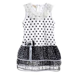 10 Yrs Sweet Black Kids Girls Leopard Print Bow Summer Dress Skirt 