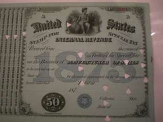 1875 IRS MANUFACTURE OF STILLS TAX STAMP CERTIFICATE  
