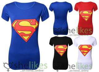   Sleeve Superman Print Top Ladies Supergirl Printed T Shirt 8 14 New