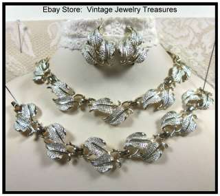   & Gold Tone Leaf Design Necklace Bracelet Clip Earring Set  