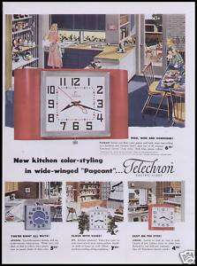 1952 Telechron Ad Kitchen Electric Color Clocks  