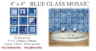  Blue Glass Mosaic 4x4 tiles designed as glass look mosaic tiles 