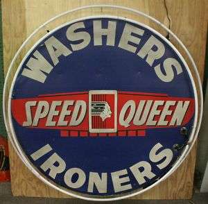 1930s SPEED QUEEN Washers 1 Sided Neon Porcelain Sign  