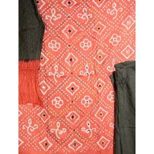 Terra Cotta Bandhani Tie Dye Suit from Gujarat with Mirrors   Pure 