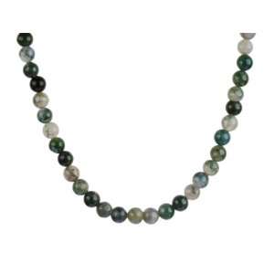   Moss Agate 8mm Round Bead Necklace with Sterling Silver Clasp Jewelry