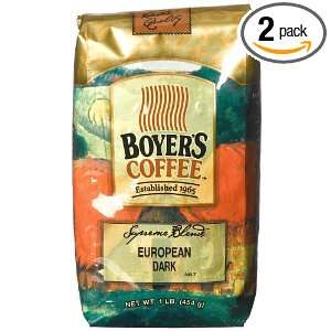 Boyers Coffee European Dark, 16 Ounce Bags (Pack of 2)  