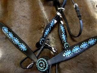   WESTERN LEATHER HEADSTALL BREAST COLLAR TACK RODEO TURQUOISE HB243