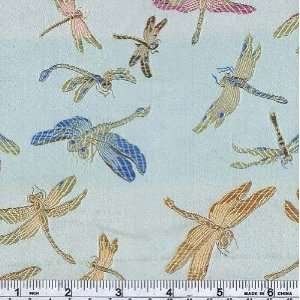  44 Wide Oriental Brocade Fabric Dragonflies Aqua By The 