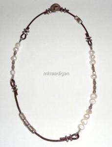   Silver Freshwater Pearl Leather Necklace N1063 Boxed Free Ship  