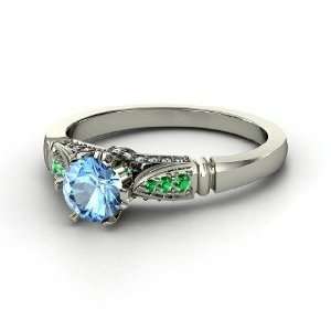   Elizabeth Ring, Round Blue Topaz Palladium Ring with Emerald & Diamond