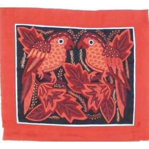  Red / Wine Macaws ~ Mola 18 x 16 Inch